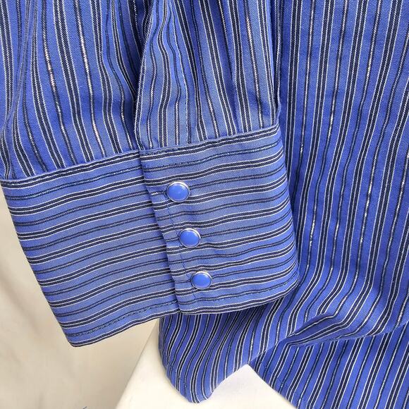 Vintage Wrangler Western Shirt Pearl Snap Blue Stripe 90s Cowboy Rodeo XL - Picture 2 of 5